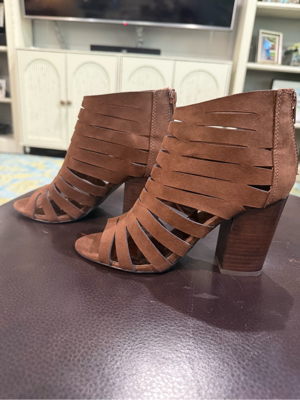 Carlos by Carlos Santana Brown Cutout Block Heel Booties